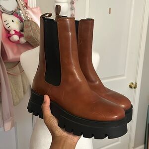 brown calf high boots